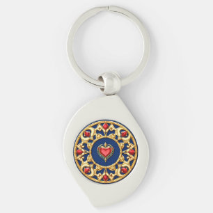 Golden Framed Heart Motif With Ornate Design Key Ring