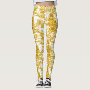 Golden French Country Sunflower Toile Pattern Leggings