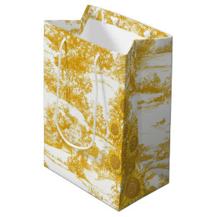 Golden French Country Sunflower Toile Pattern Medium Gift Bag