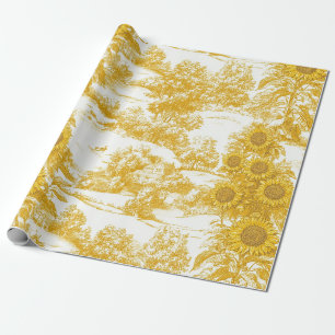 Golden French Country Sunflower Toile Pattern Wrapping Paper