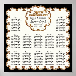 Golden French Swirl 50th Reception Seating Chart