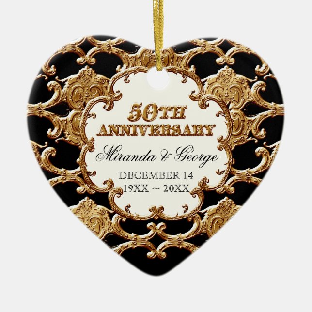Golden French Swirl Ornament for 50th Anniversary (Front)