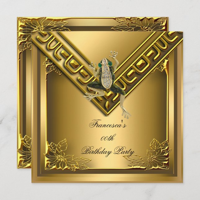 Golden Frog Elite Elegant Birthday Party Invitation (Front/Back)