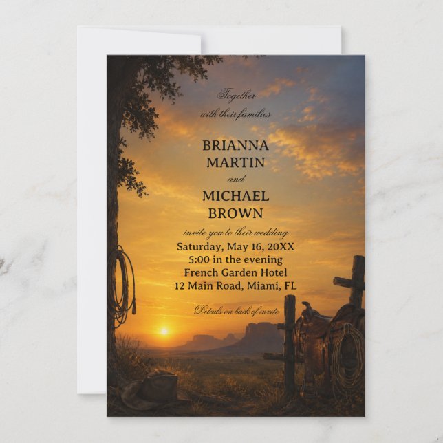 Golden Frontier Sunset Western Invitation (Front)