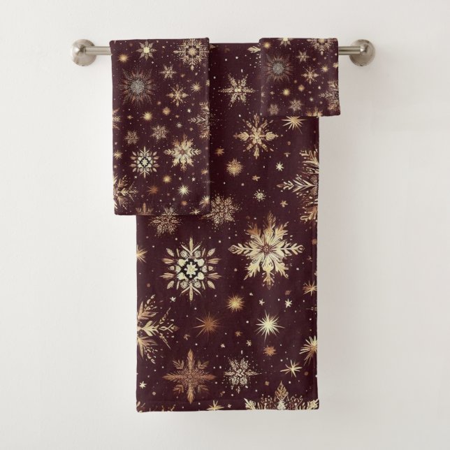 Golden Frost: Festive Snowflake Wonderland Bath Towel Set (Insitu)