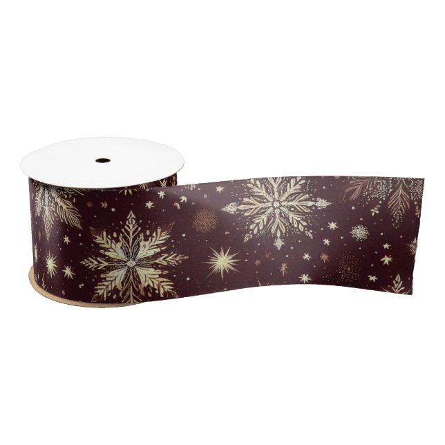 Golden Frost: Festive Snowflake Wonderland Satin Ribbon (Spool)