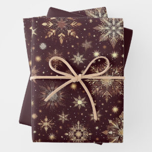 Golden Frost: Festive Snowflake Wonderland Wrapping Paper Sheet