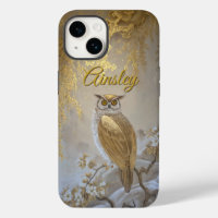 Golden Fukuro Owl with Blossoms