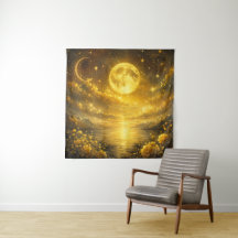 Golden Full Moon Over Enchanted Lake — Fantasy