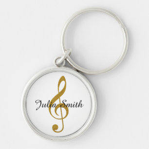golden g-clef musical note personalised key ring