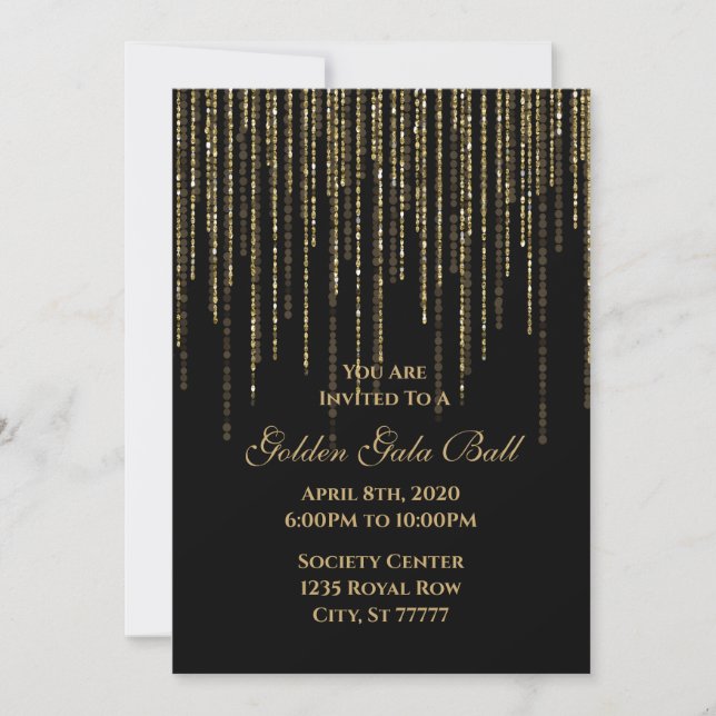 Golden Gala Ball Prom 8th Grade Dance Black Invitation (Front)
