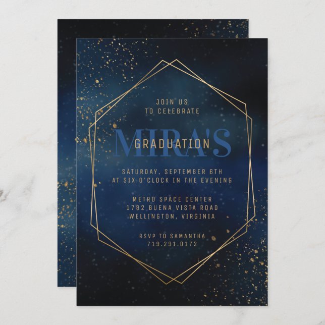 Golden Galaxy Graduation Invitation (Front/Back)