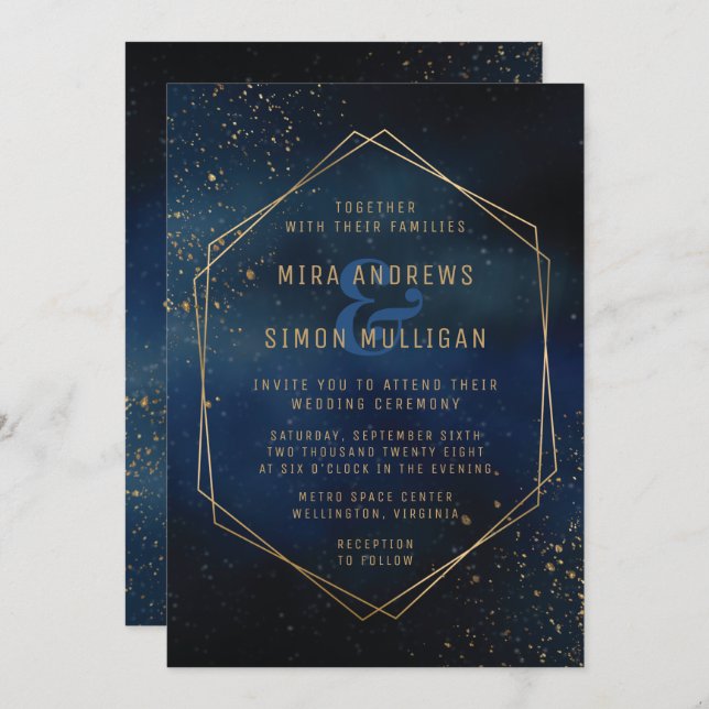 Golden Galaxy Wedding Invitation (Front/Back)