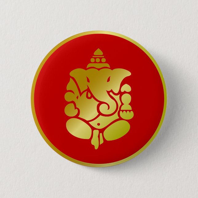 Golden Ganesha 6 Cm Round Badge (Front)