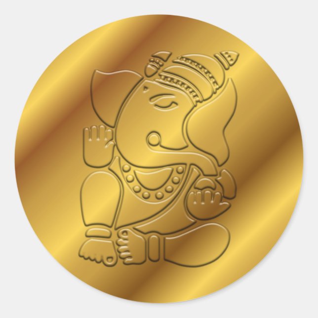 Golden Ganesha Design Classic Round Sticker (Front)