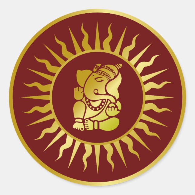 Golden Ganesha Design Classic Round Sticker (Front)