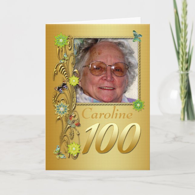 Golden Garden 100th Photo Birthday Card (Front)