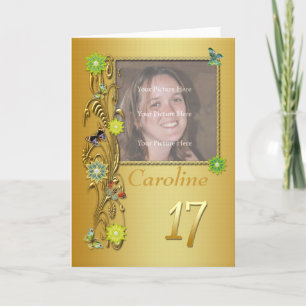Golden Garden 17th Photo Birthday Card