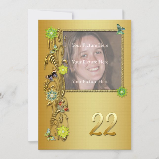 Golden Garden 22nd Birthday party invitation (Front)