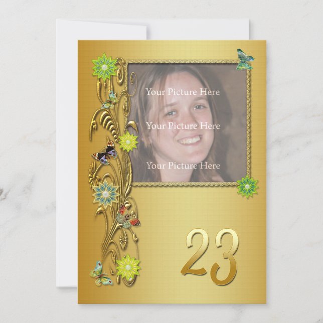 Golden Garden 23rd Birthday party invitation (Front)