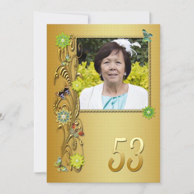 Golden Garden 53rd Birthday party invitation (Front)