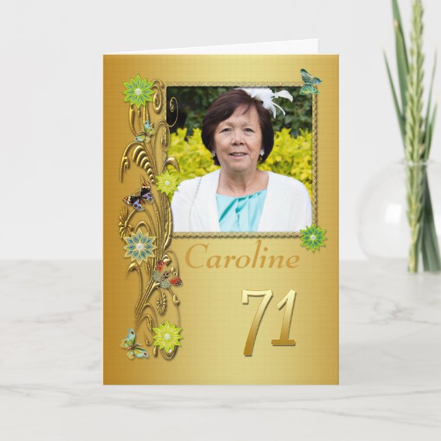 Golden Garden 71st Photo Birthday Card (Front)