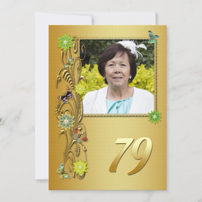 Golden Garden 79th Birthday party invitation (Front)