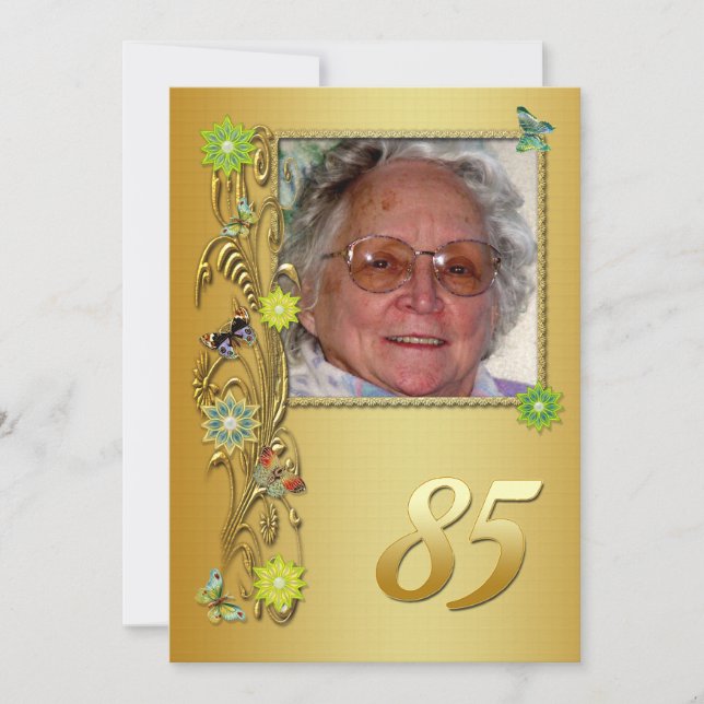 Golden Garden 85th Birthday party invitation (Front)