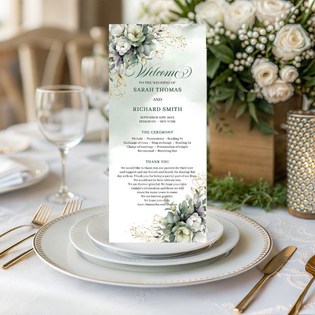 Golden Garden Greenery and Gold Wedding Program (Golden Garden Greenery and Gold Wedding Program)
