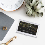 Golden Garland | Personalised Business Card Holder<br><div class="desc">Elegant business card holder features your name and/or business name in classic white lettering on a rich black background crisscrossed with strands of faux gold foil string lights.</div>