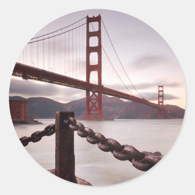 Golden Gate Bridge against mountains Classic Round Sticker (Front)