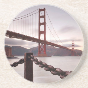 Golden Gate Bridge against mountains Coaster