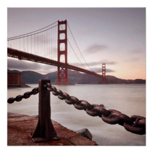 Golden Gate Bridge against mountains Poster