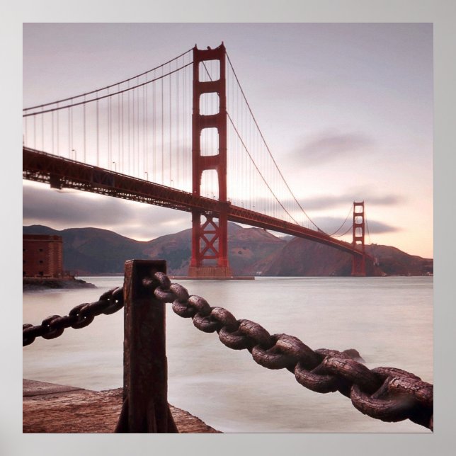 Golden Gate Bridge against mountains Poster (Front)