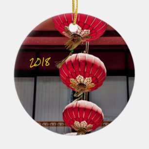 Golden Gate Bridge and Chinese Lanterns Ceramic Ornament