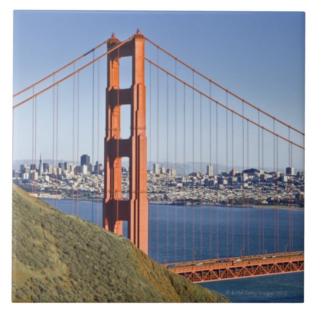 Golden Gate Bridge and San Francisco. Ceramic Tile (Front)