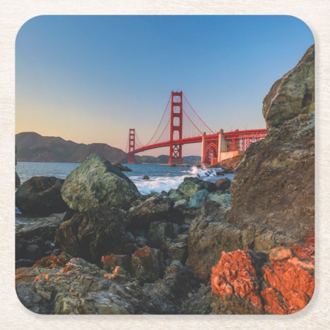 Golden Gate Bridge at Dusk | San Francisco Square Paper Coaster (Front)