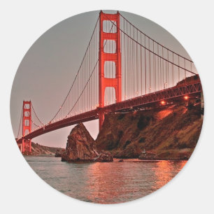 Golden Gate Bridge at Sun Down Classic Round Sticker