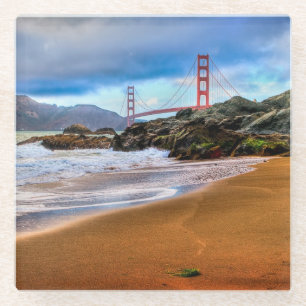 Golden Gate Bridge at sunset Glass Coaster