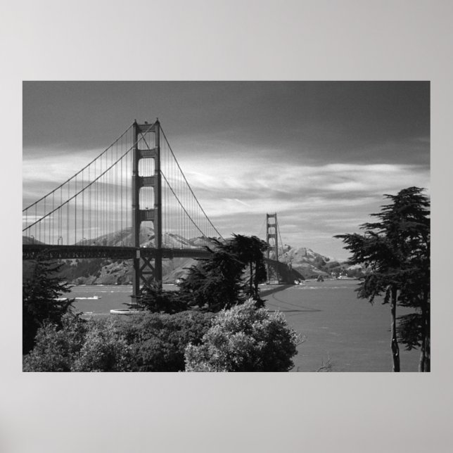 Golden Gate Bridge Black and White Poster (Front)