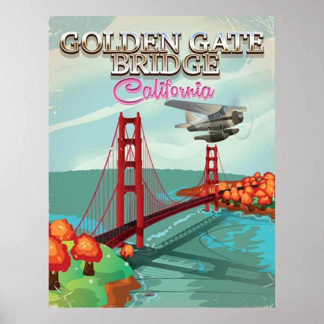 Golden Gate Bridge California travel cartoon Poster (Front)