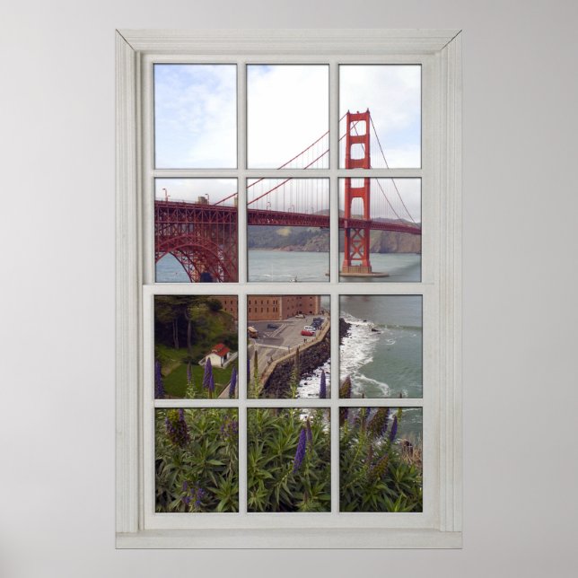 Golden Gate Bridge Faux - Fake White Window Poster (Front)