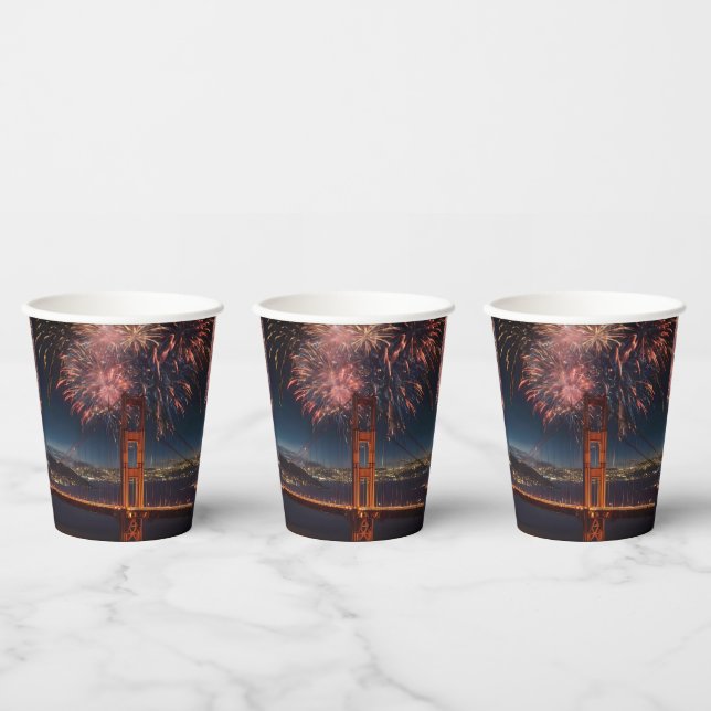Golden Gate Bridge Fireworks Independence Day, Paper Cups (Multi)