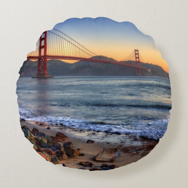 Golden Gate Bridge from San Francisco bay trail. Round Cushion (Front)
