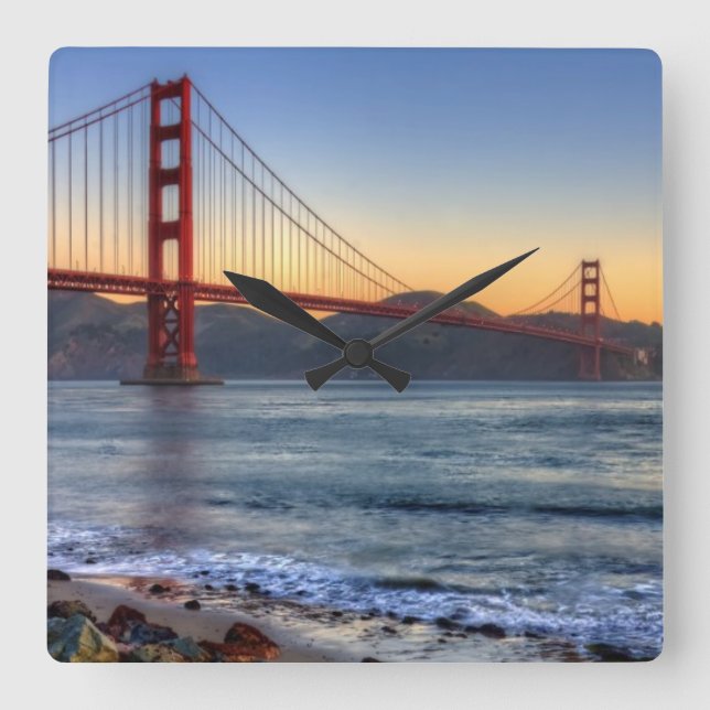 Golden Gate Bridge from San Francisco bay trail. Square Wall Clock (Front)