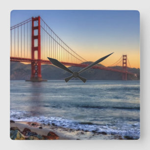 Golden Gate Bridge from San Francisco bay trail. Square Wall Clock