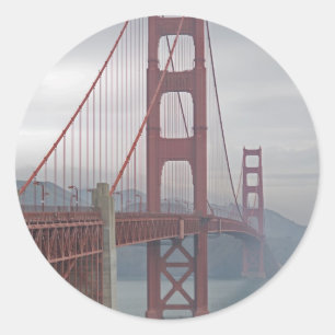 Golden gate bridge in mist. classic round sticker
