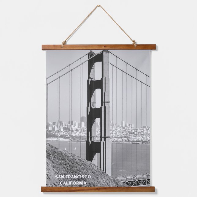 Golden Gate Bridge in Monochrome  Hanging Tapestry (Front)