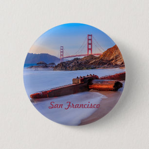 Golden Gate Bridge in San Francisco, Baker Beach 6 Cm Round Badge