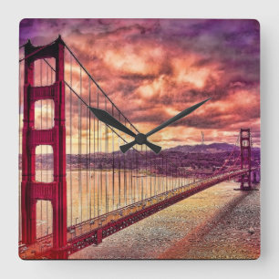 Golden Gate Bridge in San Francisco, California. Square Wall Clock